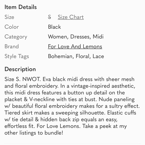 LOWEST PRICE NWOT For Love Lemons Small Black Embroidered Floral Boho Midi Dress - Picture 14 of 14